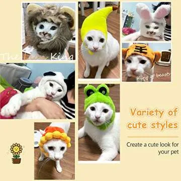 11 Pcs Pet Hats Cat Dog Costume Hat Bunny Ears Banana Sunflower Fruit Pineapple Pumpkin Hats Cat Lion Mane Panda Costume Cat Party Accessories Headwear for Small Puppy Dog Cats Kitten