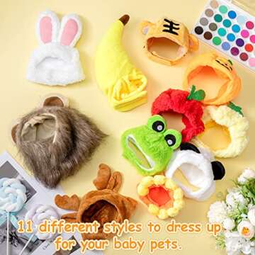 11 Pcs Pet Hats Cat Dog Costume Hat Bunny Ears Banana Sunflower Fruit Pineapple Pumpkin Hats Cat Lion Mane Panda Costume Cat Party Accessories Headwear for Small Puppy Dog Cats Kitten