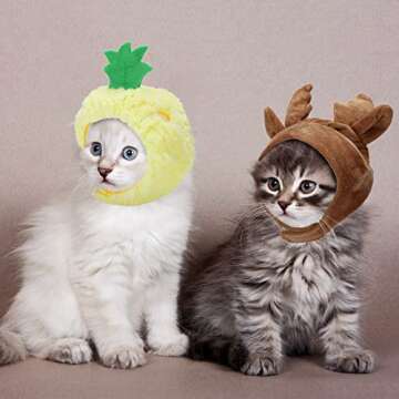 11 Pcs Pet Hats Cat Dog Costume Hat Bunny Ears Banana Sunflower Fruit Pineapple Pumpkin Hats Cat Lion Mane Panda Costume Cat Party Accessories Headwear for Small Puppy Dog Cats Kitten