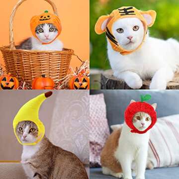 11 Pcs Pet Hats Cat Dog Costume Hat Bunny Ears Banana Sunflower Fruit Pineapple Pumpkin Hats Cat Lion Mane Panda Costume Cat Party Accessories Headwear for Small Puppy Dog Cats Kitten