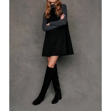 YEXPINE Women's Tank Dress Crew Neck Sleeveless A-Line Pullover Dress Fall Winter Tunic Dress Black