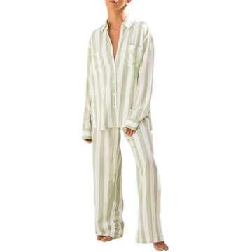 Women's Pajama Sets Button Down Soft Long Sleeve Striped Print Sleepwear Pjs Two Piece Lounge Sets S...