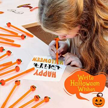 FFNIU 30 Pcs Halloween Pens, Cute Pumpkin Shape Skull Heads Pens, 0.5 MM Bulk Black Rollerball Pen for Halloween Thanksgiving Party Supplies School Office