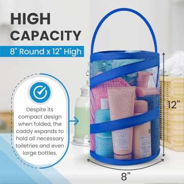 Handy Laundry Foldable Shower Caddy - Collapsible, Portable, Drainage Hole, Carry Handle, Large Compartments. Great Organizer for Camp, Travel, Gym, and Dorm (Blue)