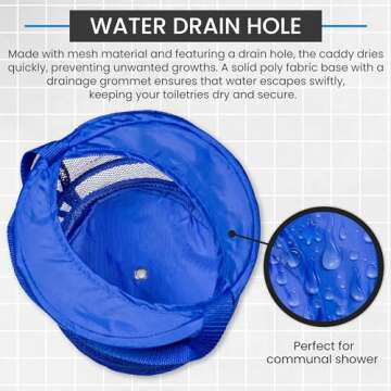 Handy Laundry Foldable Shower Caddy - Collapsible, Portable, Drainage Hole, Carry Handle, Large Compartments. Great Organizer for Camp, Travel, Gym, and Dorm (Blue)