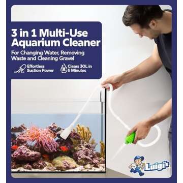 Luigi's Fish Tank Cleaner - Gravel Pump Vacuum for Aquarium - Hand Siphon Hose to Remove and Change ...