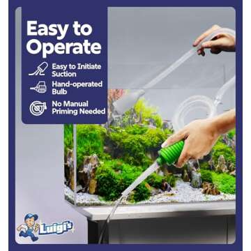 Luigi's Fish Tank Cleaner - Gravel Pump Vacuum for Aquarium - Hand Siphon Hose to Remove and Change Water or Sand in Minutes - Fish Aquarium Accessories, Supplies & Cleaning Tools