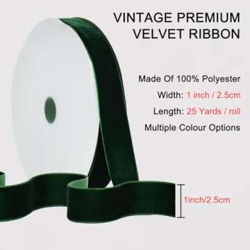 TONIFUL Christmas Green Velvet Ribbon 1 Inch x 25yds, Vintage Velvet Ribbons, for Christmas Wreath D...