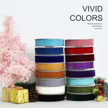 TONIFUL Christmas Green Velvet Ribbon 1 Inch x 25yds, Vintage Velvet Ribbons, for Christmas Wreath Decoration Handmade Craft Ornaments Gift Wrapping & Bow Making, Valentine's Day Bouquet Packaging