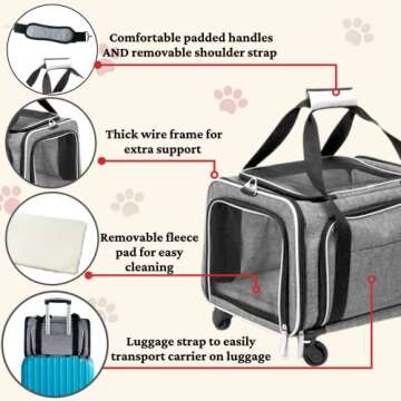 Ruff Life 101 Airline Approved Expandable Premium Pet Carrier on Wheels- Two Sided Expandable Rollin...