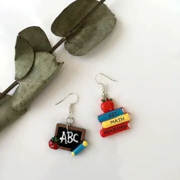 Cute Teacher Earrings for Women Creative Apple Books Blackboard Drop Dangle Earrings Funny Math School Earrings Jewelry Gift