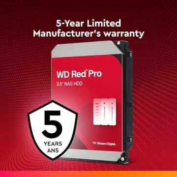 Western Digital 14TB WD Red Pro NAS Internal Hard Drive HDD - 7200 RPM, SATA 6 Gb/s, CMR, 512 MB Cache, 3.5" - WD141KFGX