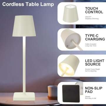 kelary 2 Pack Cordless Table Lamp Rechargeable LED Desk Lamp 5200mAh Battery Operated Stepless Dimma...