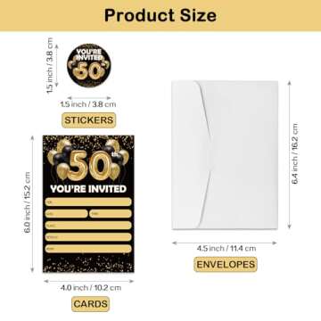 REWIDPARTY Black Gold 50th Birthday Invitations with Envelopes & Stickers（Set of 15） Back in 1974 Fill in Invitations Happy 50th Birthday Invite Cards 50 Years Old Birthday Party Supplies for Adults