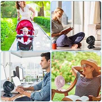 Clip on Stroller Fan, Battery Operated Rechargeable 4000mAh Mini Desk Fan, 4 Speeds Ultra-Quiet Portable Fan For Baby Carriage, Office, Home, Outdoor (White)