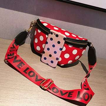 Kids Nylon Waist Bag Cute Polka Dot Small Fanny Pack Belt Bag Phone Purse for Women Girls Sport Runn...