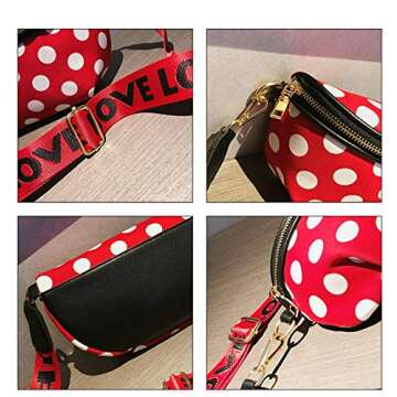 Kids Nylon Waist Bag Cute Polka Dot Small Fanny Pack Belt Bag Phone Purse for Women Girls Sport Running Travel Festival Red