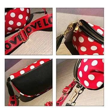 Kids Nylon Waist Bag Cute Polka Dot Small Fanny Pack Belt Bag Phone Purse for Women Girls Sport Running Travel Festival Red