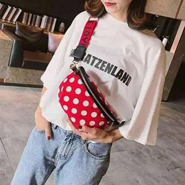 Kids Nylon Waist Bag Cute Polka Dot Small Fanny Pack Belt Bag Phone Purse for Women Girls Sport Running Travel Festival Red
