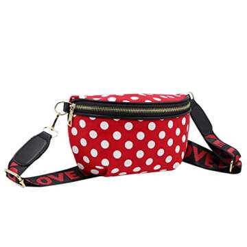 Kids Nylon Waist Bag Cute Polka Dot Small Fanny Pack Belt Bag Phone Purse for Women Girls Sport Running Travel Festival Red