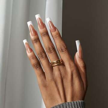 BTArtboxnails XCOATTIPS French Tip Nails - Extra Long Press On Nails, 160 Pcs Brown Soft Gel Nail Ti...