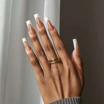 BTArtboxnails XCOATTIPS French Tip Nails - Extra Long Press On Nails, 160 Pcs Brown Soft Gel Nail Ti...