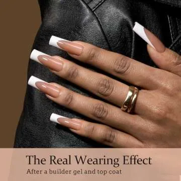 BTArtboxnails XCOATTIPS French Tip Nails - Extra Long Press On Nails, 160 Pcs Brown Soft Gel Nail Tips Square Pre-applied Tip Primer & Base Coat, No Need File False Nails for Valentines Day, 16 Sizes