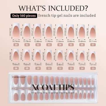 BTArtboxnails XCOATTIPS French Tip Nails - Extra Long Press On Nails, 160 Pcs Brown Soft Gel Nail Tips Square Pre-applied Tip Primer & Base Coat, No Need File False Nails for Valentines Day, 16 Sizes