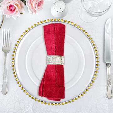 6 Pack 12.6 Inch Clear Plastic Round Charger Plates Table Dinner Charger Plates Clear Round Plates with Beaded Rim for Birthday Party Wedding Events Bridal Shower Dinner Decoration (Gold Bead)