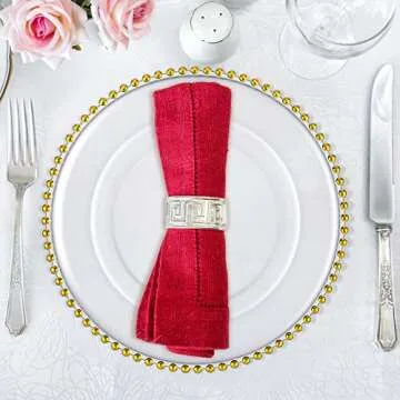 6 Pack 12.6 Inch Clear Plastic Round Charger Plates Table Dinner Charger Plates Clear Round Plates with Beaded Rim for Birthday Party Wedding Events Bridal Shower Dinner Decoration (Gold Bead)