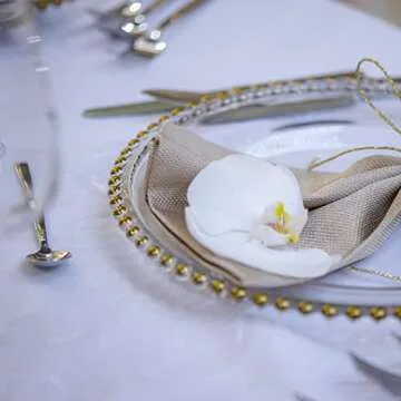 6 Pack 12.6 Inch Clear Plastic Round Charger Plates Table Dinner Charger Plates Clear Round Plates with Beaded Rim for Birthday Party Wedding Events Bridal Shower Dinner Decoration (Gold Bead)