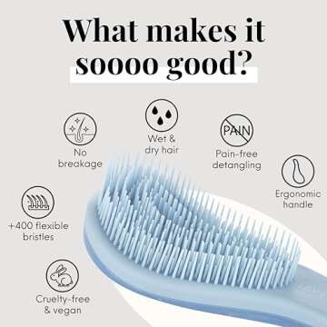 Lily England Detangler Brush for Curly Hair, Thick, Straight & Natural Hair - Gentle Detangling Hair Brush for Women, Kids & Toddlers with Flexible Bristles - Hairbrush for Wet & Dry Hair, Blue