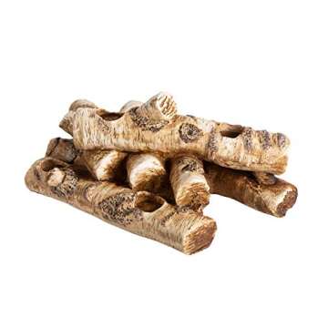 Plow & Hearth Faux Birch Wood Resin Logs Candle Holder for Fireplace | Romantic Ambiance Without Heat or Mess | Holds 8 Tea Lights| Realistic Sculpted Logs | 18"L x 10.5"W x 8"H