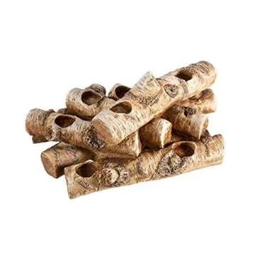 Plow & Hearth Faux Birch Wood Resin Logs Candle Holder for Fireplace | Romantic Ambiance Without Heat or Mess | Holds 8 Tea Lights| Realistic Sculpted Logs | 18"L x 10.5"W x 8"H