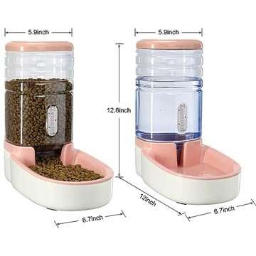 Automatic Dog Cat Feeder and Water Dispenser Gravity Food Feeder and Waterer Set with Pet Food Bowl ...