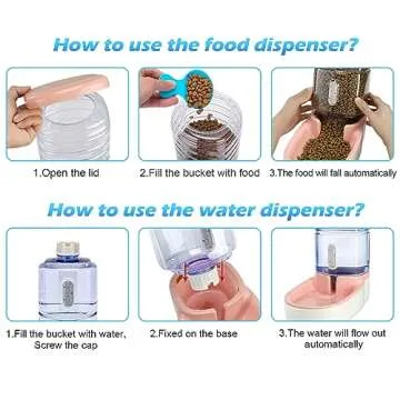 Automatic Dog Cat Feeder and Water Dispenser Gravity Food Feeder and Waterer Set with Pet Food Bowl for Small Medium Dog Puppy Kitten, Large Capacity 1 Gallon x 2(Pink)