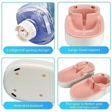 Automatic Dog Cat Feeder and Water Dispenser Gravity Food Feeder and Waterer Set with Pet Food Bowl for Small Medium Dog Puppy Kitten, Large Capacity 1 Gallon x 2(Pink)