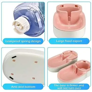 Automatic Dog Cat Feeder and Water Dispenser Gravity Food Feeder and Waterer Set with Pet Food Bowl for Small Medium Dog Puppy Kitten, Large Capacity 1 Gallon x 2(Pink)