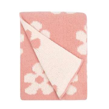 Living Textiles Pink Floral Daisy Chenille Soft Baby Blanket Reversible Premium Cozy Fabric for Best...