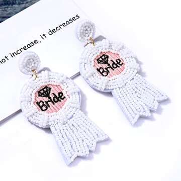 NLCAC Wedding Bride Earrings - Handmade Beaded Dangle for Brides