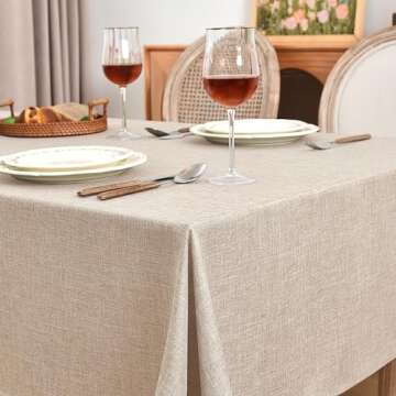 Fitable Linen Textured Beige Tablecloths 2 Pack, Faux Burlap Rectangle Table Clothes for 6 Foot Tabl...
