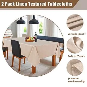 Fitable Linen Textured Beige Tablecloths 2 Pack, Faux Burlap Rectangle Table Clothes for 6 Foot Tables, Rustic Wrinkle-Proof Table Covers for Wedding, Party, Farmhouse, Banquet (54 x 108 Inch)