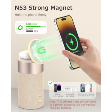 COLSUR Bluetooth Speaker, Magnetic Wireless Charger, Bluetooth Speakers with Night Light, 2 in 1 Wireless Charging Station for iPhone 16/15/14/13/12 Series, AirPods Pro/3/2（Gift Ideal）