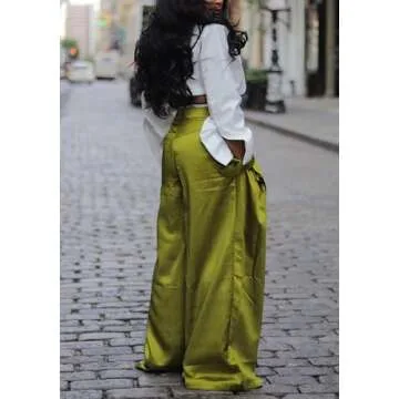 DINGANG High Waisted Wide Leg Cargo Pants Women Flowy Casual Pants with Zippers Pockets