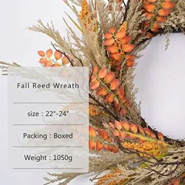 RED DECO Fall Reed Harvest Wreath for Front Door - 22-24 inch Artificial Door Wreaths for Home Farmhouse Wall Decor All Seasons
