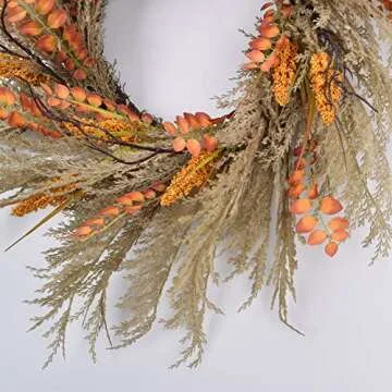 RED DECO Fall Reed Harvest Wreath for Front Door - 22-24 inch Artificial Door Wreaths for Home Farmhouse Wall Decor All Seasons