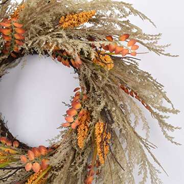 RED DECO Fall Reed Harvest Wreath for Front Door - 22-24 inch Artificial Door Wreaths for Home Farmhouse Wall Decor All Seasons