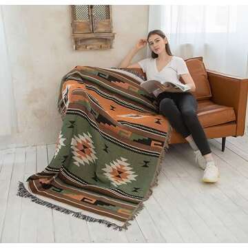 Lqprom Southwest Throw Blankets Aztec Southwestern Throws Cover Boho Native American Blankets for Gift Sofa Table Bed Living Room Decor Outdoor Camping Picnic Tent Beach Car Traveling 51"x63"