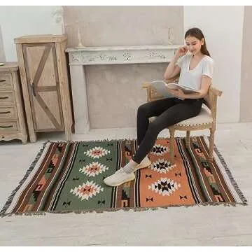 Lqprom Southwest Throw Blankets Aztec Southwestern Throws Cover Boho Native American Blankets for Gift Sofa Table Bed Living Room Decor Outdoor Camping Picnic Tent Beach Car Traveling 51"x63"