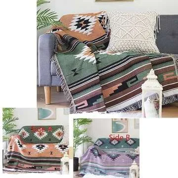 Lqprom Southwest Throw Blankets Aztec Southwestern Throws Cover Boho Native American Blankets for Gift Sofa Table Bed Living Room Decor Outdoor Camping Picnic Tent Beach Car Traveling 51"x63"